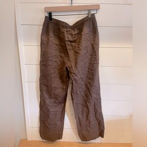 Elastic waist, dark brown linen pants. size XS but fit more like a medium.
